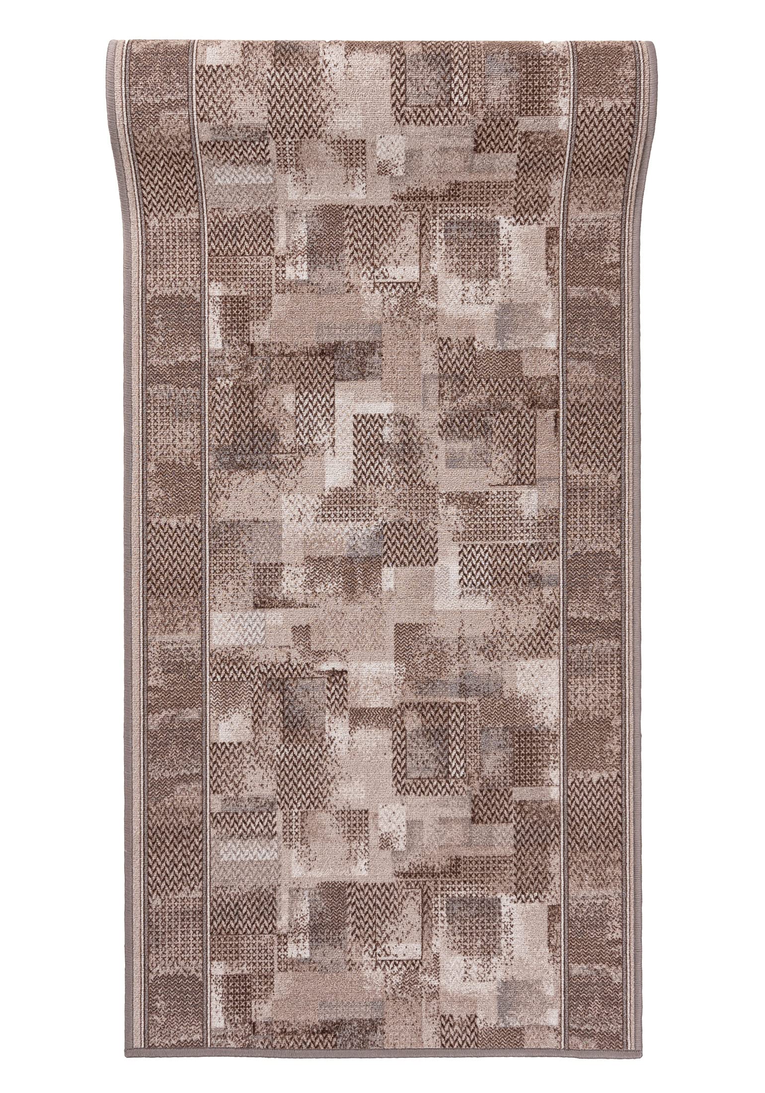Mazovia Alfombra de Pasillo Larga - Alfombra Antideslizante Geometría Moderno - Pelo Corto - Alfombras de Pasillo por Metros - Alfombras para Pasillos Largos - Beige - 67 x 350 cm