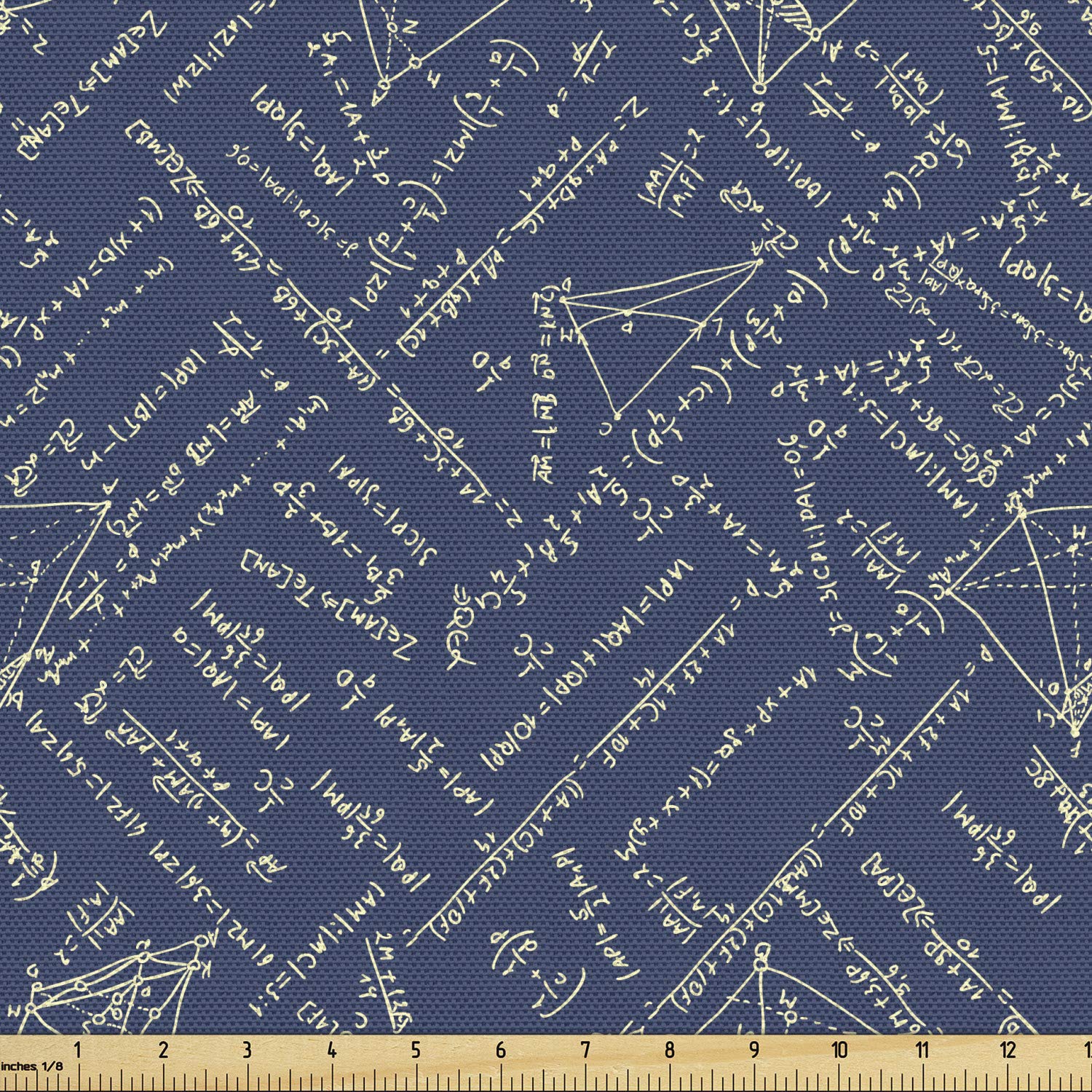 Lunarable Math Fabric by The Yard, Themed Equations Division and Geometrical Shapes on Dark Toned Backdrop, Decorative Fabric for Upholstery and Home Accents, 10 Yards, Blue Beige