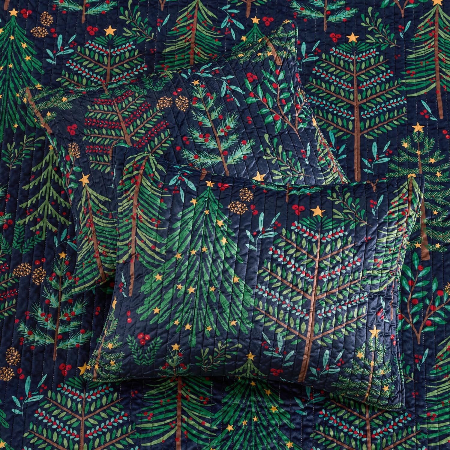 Levtex Home - Woodsy Wonder Sham - Standard (20x26 in.) - Printed Velvet - Forest Trees - Quilted