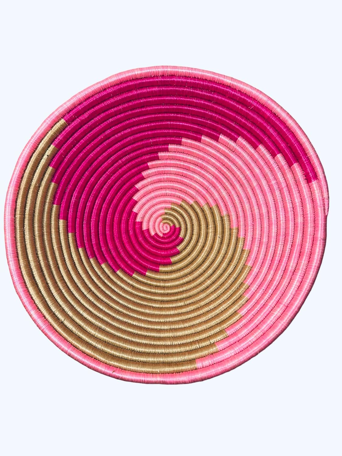 Rwanda African Handmade Woven, Wall Hanging Pink & Tan Swirl (12" x 3")