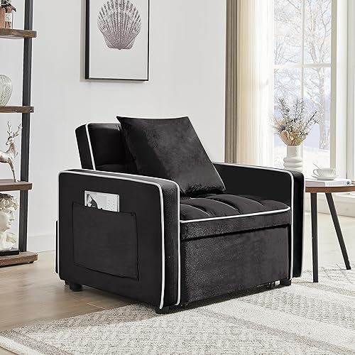 Miniatura 7 de RENDGO Silla cama 3 en 1, sofá cama plegable con respaldo ajustable, cama con silla extraíble, sillón individual multifuncional, silla moderna de