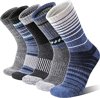5 Pairs Merino Wool Hiking Socks Thermal Winter Warm Moisture Wicking Cushion Outdoor Socks for Women & Men