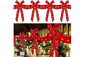 4-Pack Lighted Christmas Ribbon and Bows Fence Decoration 13 ft Long 20'...