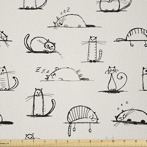 Miniatura 445 de Lunarable - Tela para amantes de perros de The Yard, patrón divertido de animales de dibujos animados en posiciones caprichosas estirando y Beige y