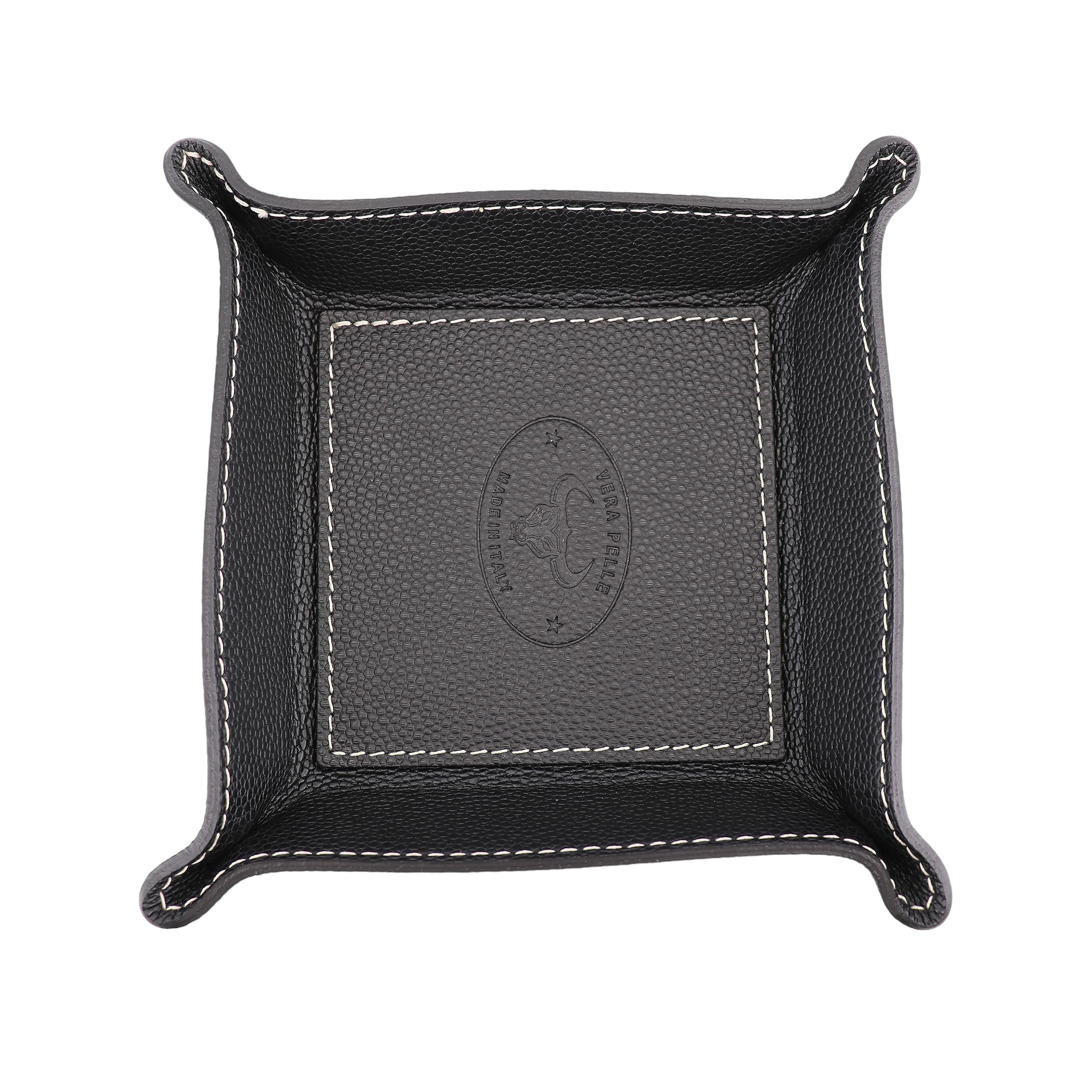 Étui de rangement carré en cuir véritable fait main pour bijoux et clés de luxe Abi G276