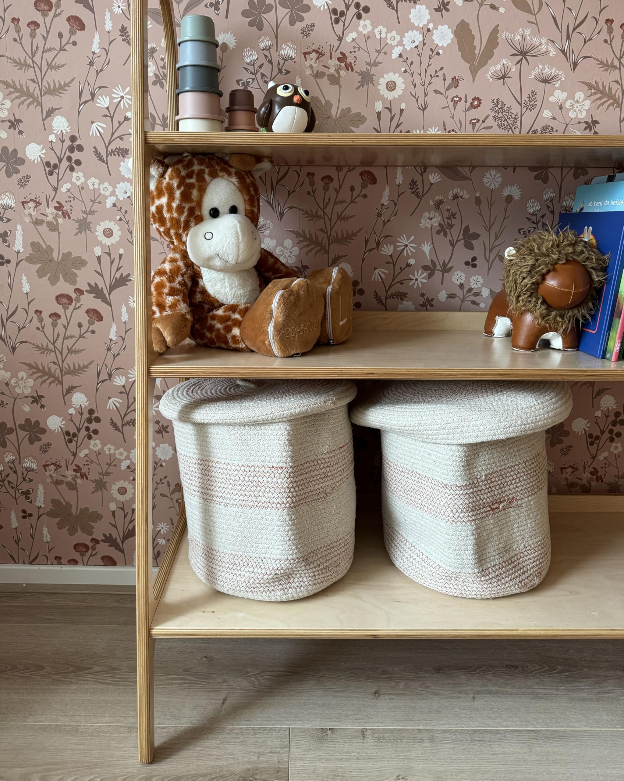 Korb 2er Set Baumwolle hellbeige/rosa geflochten gestreift mit Deckel Boho-Design Silopi