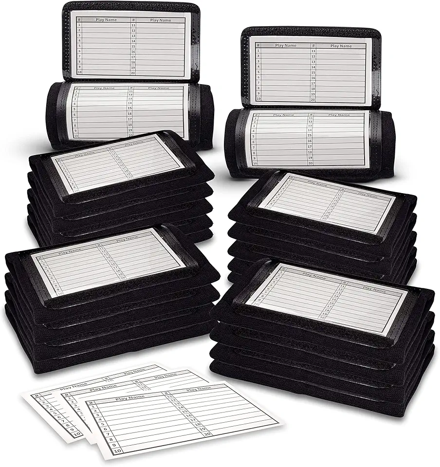 GSM Brands Quarterback (QB) Play Wristband - Adult Size - Pro Football Armband Playbook - 20 Pack (Black)