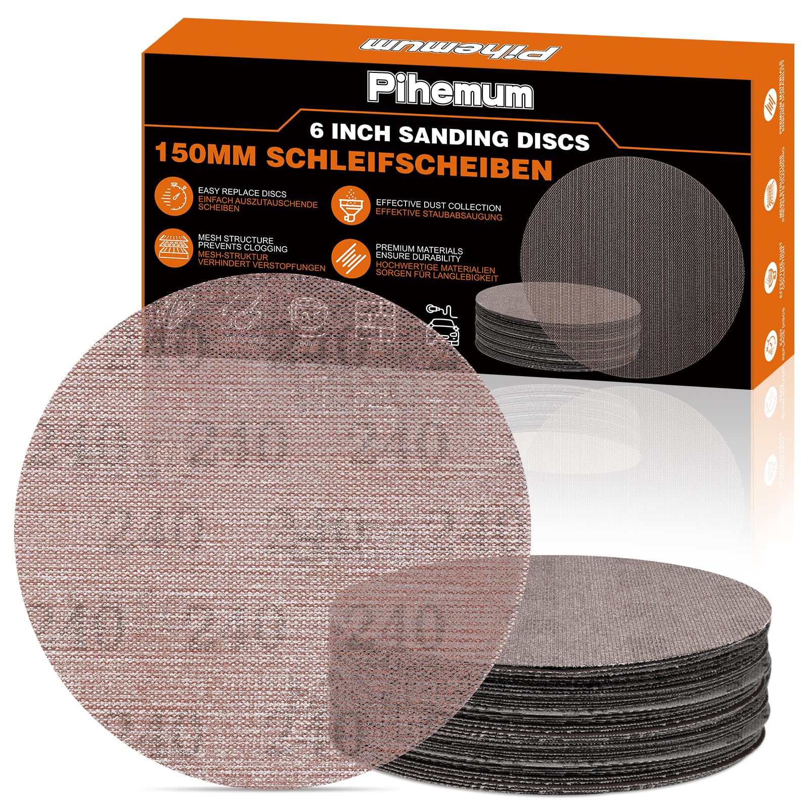 pihemum 50 Pcs 150mm Mesh Sanding Discs 240 Grit Hook and Loop Net Sandpaper for Orbital Sander