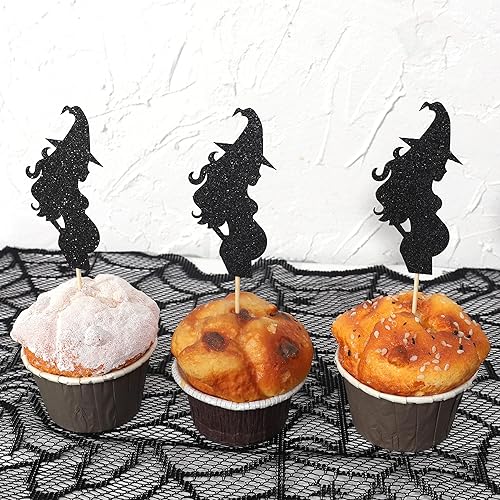 Miniatura 9 de 12 adornos para cupcakes de bruja de Halloween, para baby shower, caldero, bruja, revelación de género, decoración de fiesta, decoración de