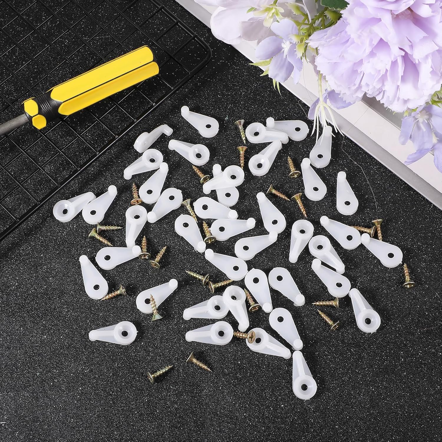 TIESOME 60Pcs Storm Window Clips with Screws, White Window Screen Clip Screen Cabinet Glass Retainer Clips for Securing Mirrors Doors Panels