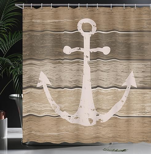 Miniatura 3 de Ambesonne - Cortina de ducha con ancla, diseño náutico rústico de tablas de madera intemperizadas y desgastadas por el mar, tela de tela, decoración