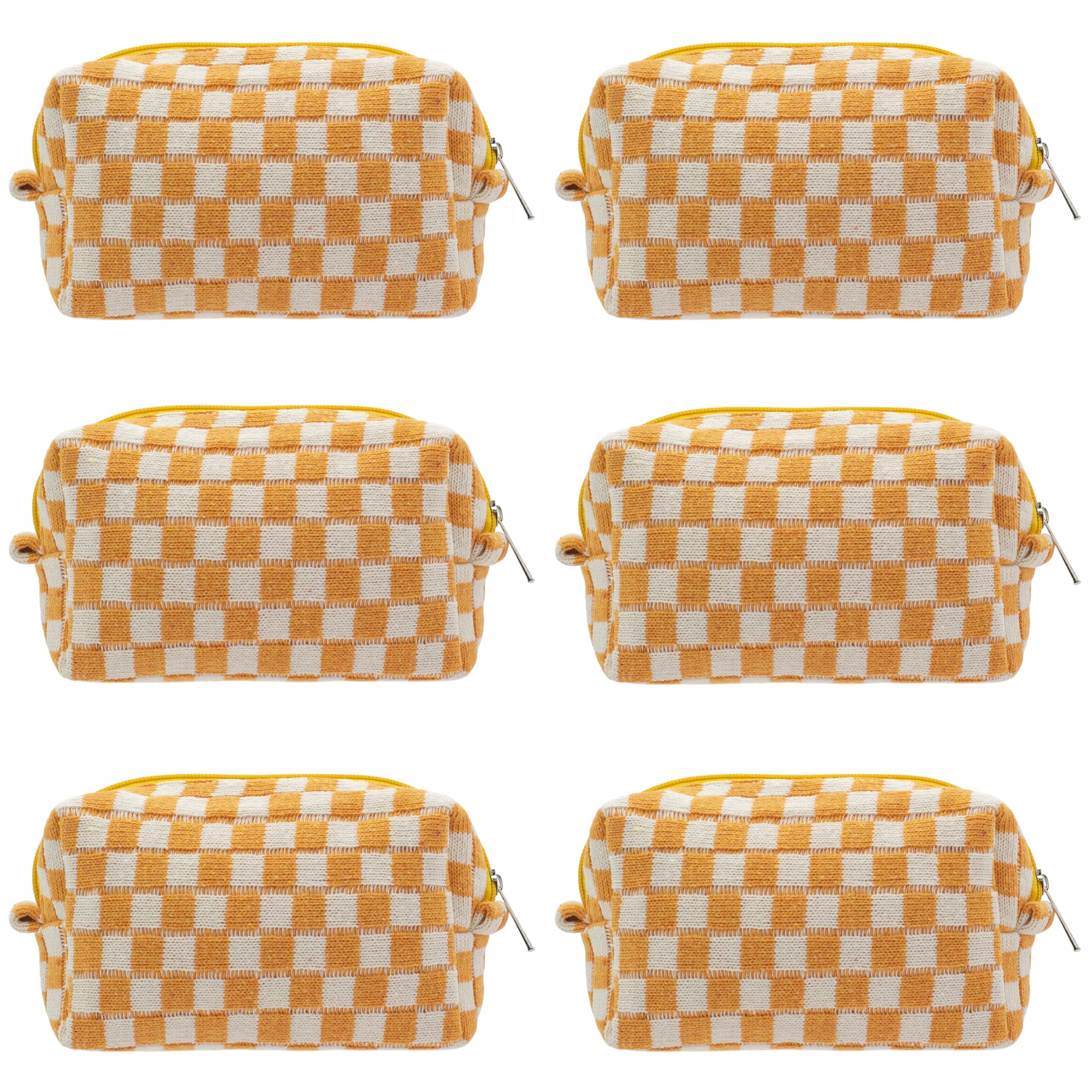 PAZIMIIK Checkered Makeup Bag for Purse Portable Zipper Make Up Pouch Small Cosmetic Case for Travel Accessories (6PCS Orange)