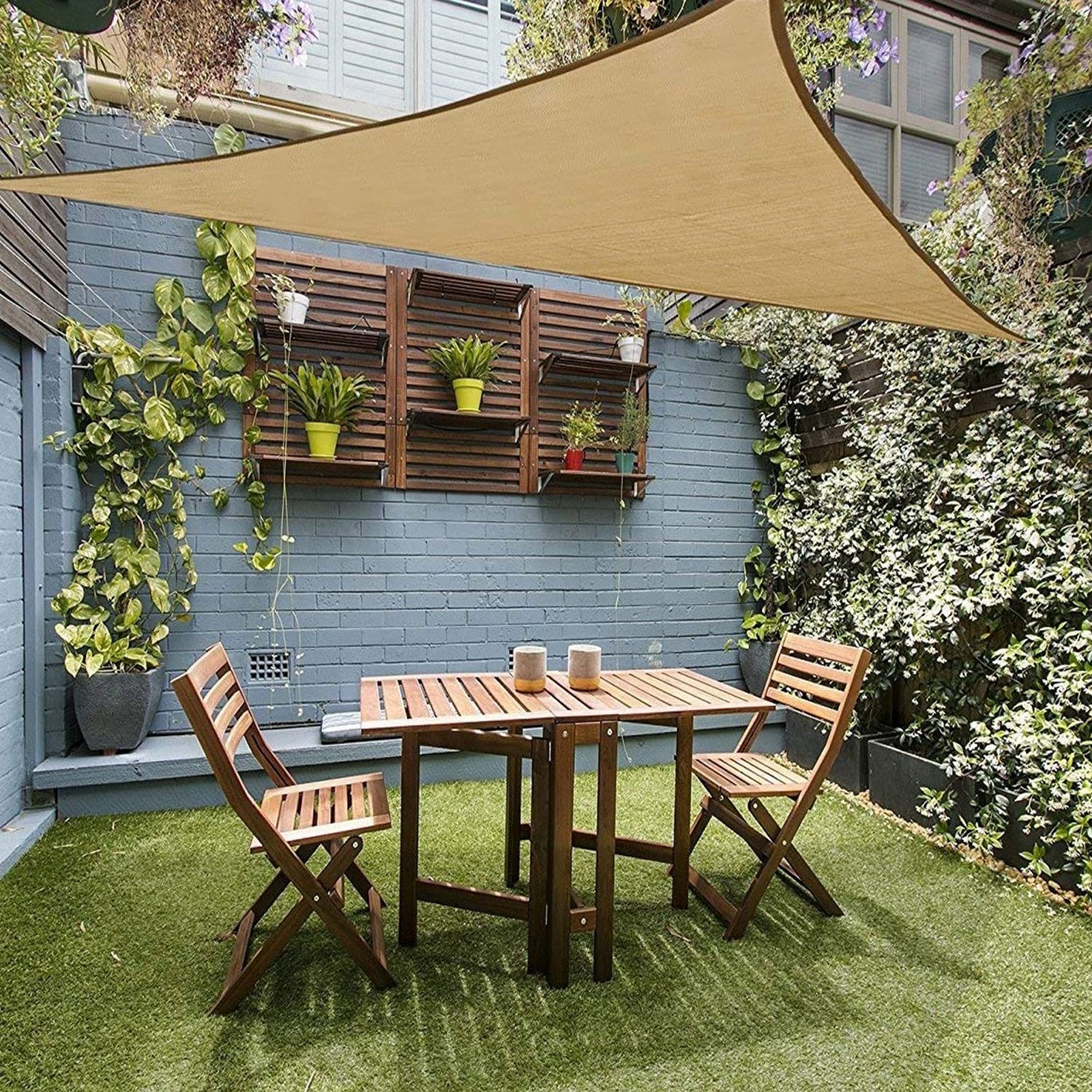 Voile d'ombrage Triangulaire 3.6x3.6x3.6m, Toile Solaire Exterieure, Toile Impermeable, Matière Traspirante, Une Protection des Rayons UV À 95% pour Jardin Terrasse avec Kit de Quincaillerie