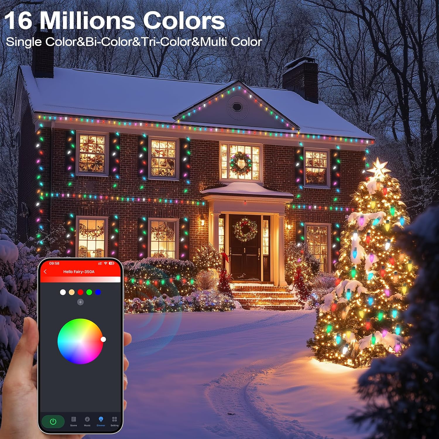 Smart C9 Christmas Outdoor Lights, 66FT 100 LEDs RGB String Lights, APP/Remote Control, DIY Modes & Music Sync, Color Changing Holiday Lights for Xmas Tree, House, Party Decoration