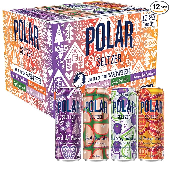Polar Seltzer Limited Edition Winter Sparkling Water Variety Pack, 12 fl oz Cans, 12 Pack, Seasonal Flavors of Blackberry Snowflake, Dance of the Plum Fairy, Blood Orange Cranberry & Spiced Pear Cider Polar Seltzer Limited Edition Winter Sparkling Water Variety Pack, 12 fl oz Cans, 12 Pack, Seasonal Flavors of Blackberry Snowflake, Dance of the Plum Fairy, Blood Orange Cranberry & Spiced Pear Cider