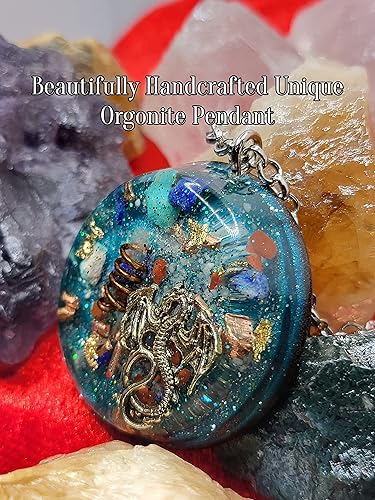 Miniatura 6 de Hubbering Dragon Copper Wrapped Power Packed Quartz Crystal With Mixed Stones And Chips Disk Orgone Pendant - Unique Handcrafted Orgonite