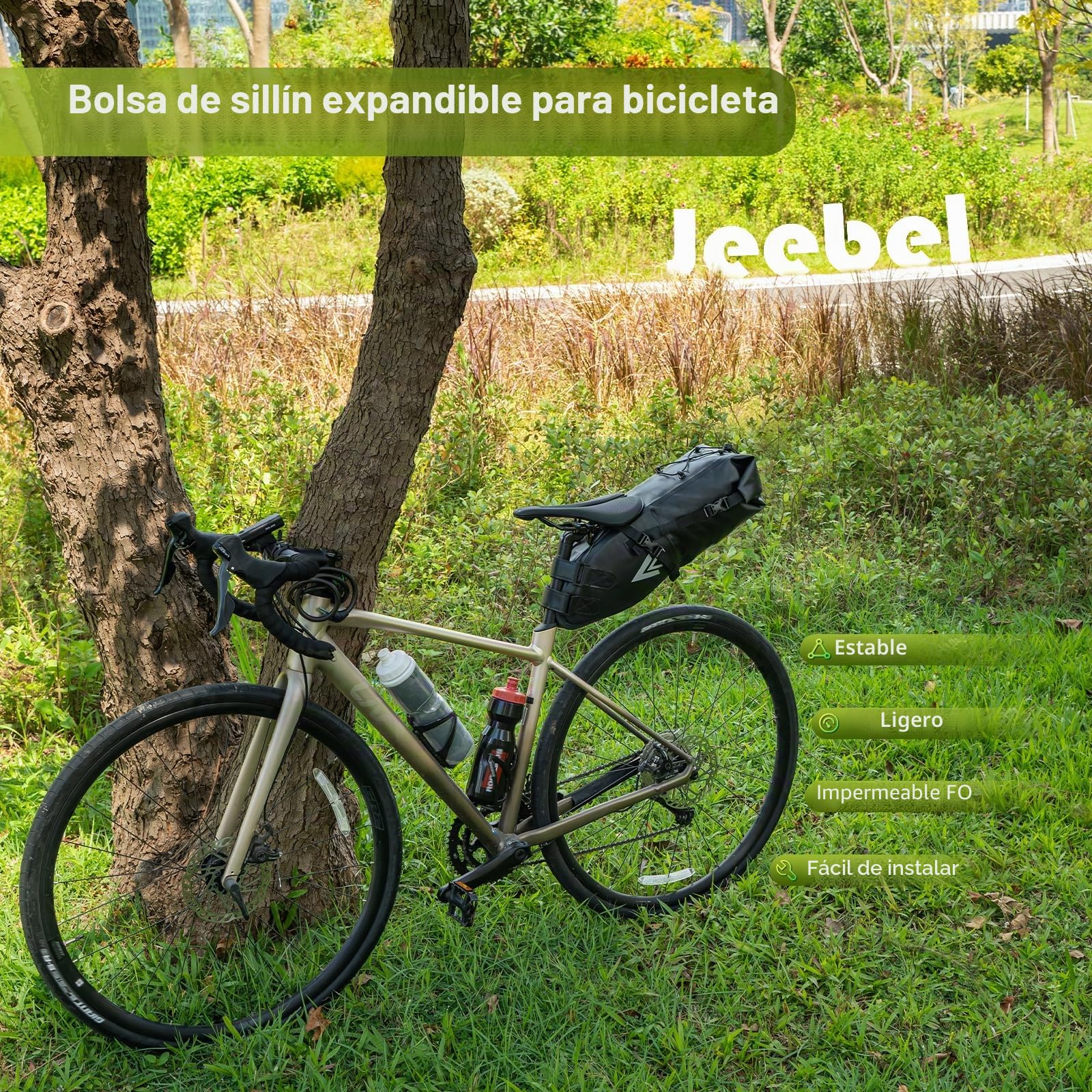 Jeebel Bolsa de Sillín Trasera para Bici, Bolsa Almacenamiento de Asiento Deportiva 10L Alforjas de ​Tija Impermeable Ligera para Ciclismo MTB Carretera