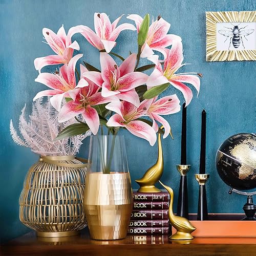 Miniatura 5 de SNAIL GARDEN 12 Artifical Lily Flowers with 9 Heads Full Bloom Lily & 3 Buds, Long Stem Artificial Stargazer Lilies, Faux Tiger Bouquets for Home