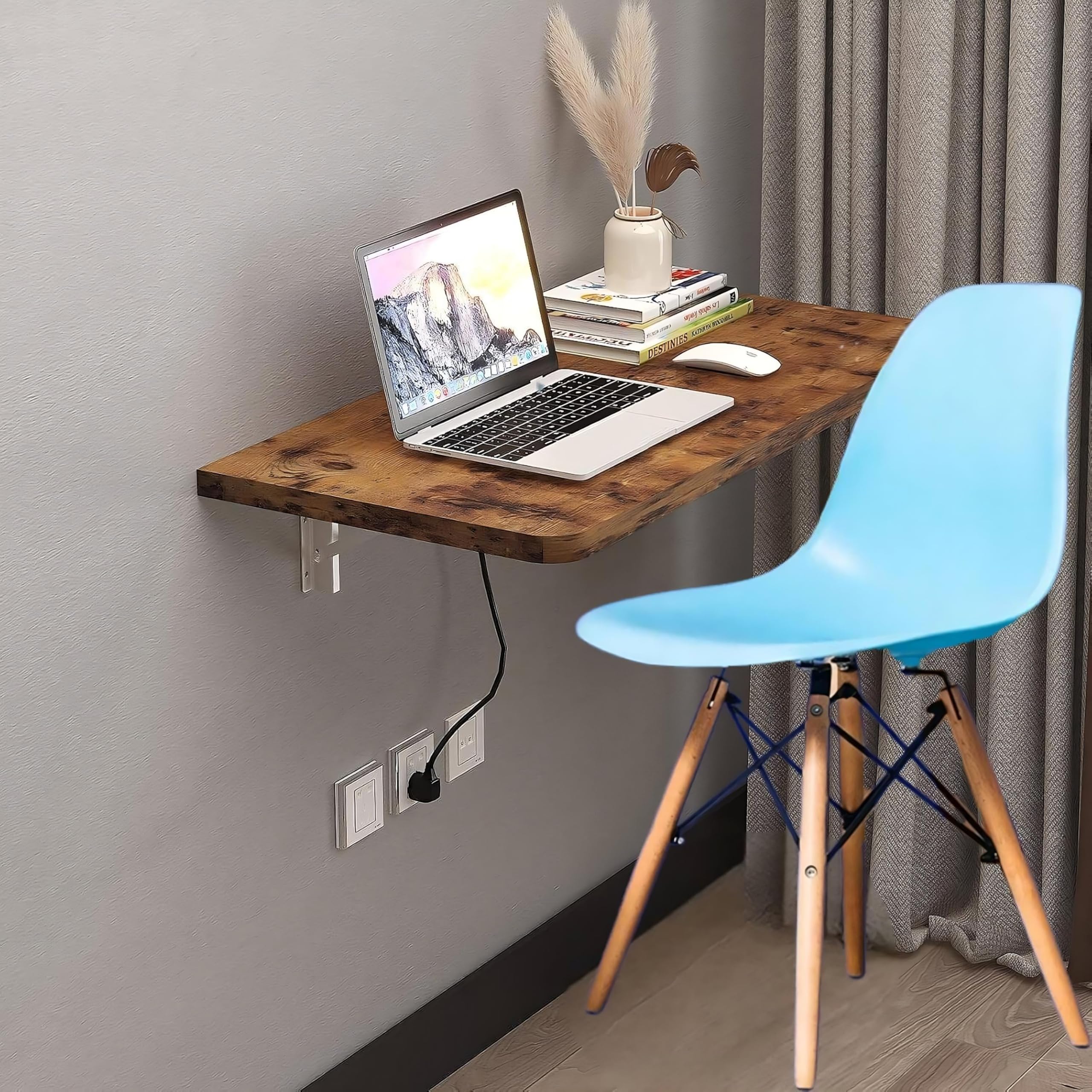 CREATIVE SKILLS Floating Desk for Home, Office, Study, Kitchen, and Dinner Computer Bar Laundry Room Wall Mounted Folding Table Wall Mounted Folding Desk for Space Saving (Teak)