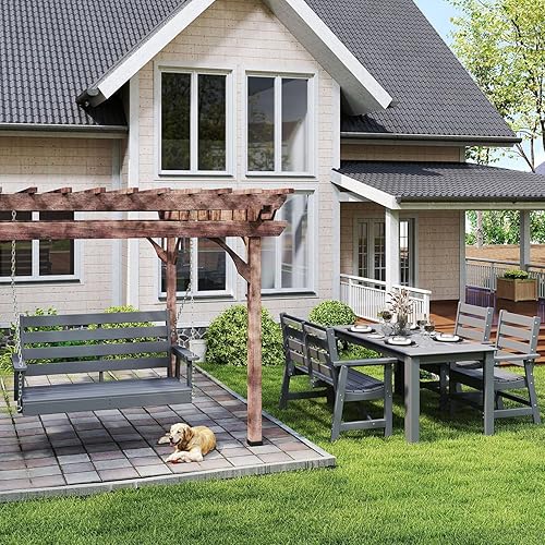 Miniatura 7 de IVY&LANE Columpio para porche al aire libre  Plástico HDPE  2 personas  Columpios de banco colgantes  Resistente a la intemperie  4 cadenas de acero