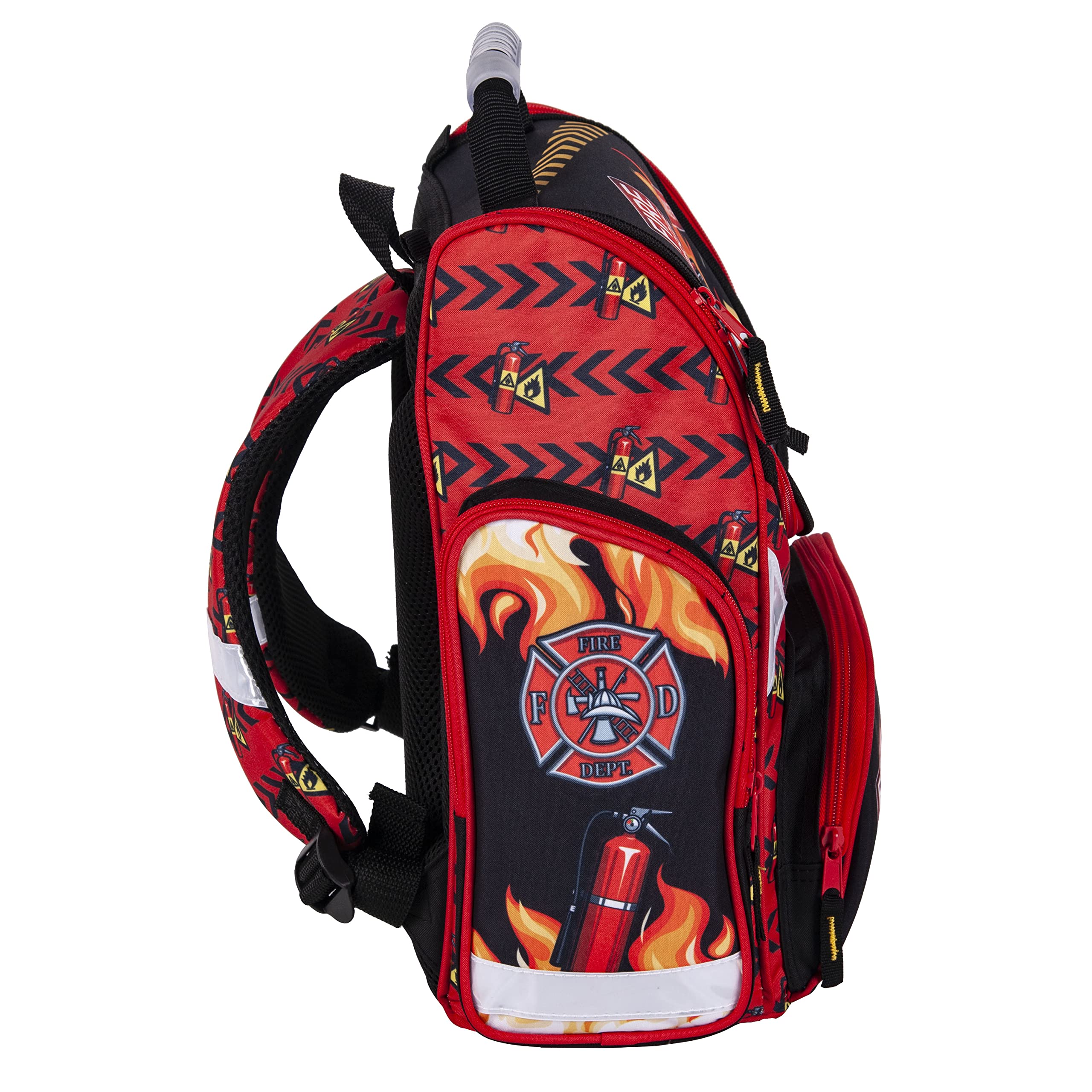 Goldkids Feuerwehr Firefighters Schulranzen Grundschule ergonomischer Ranzen Federmappe Federtasche Federmäppchen ohne Inhalt Turnbeutel Sporttasche 4er Set Fire