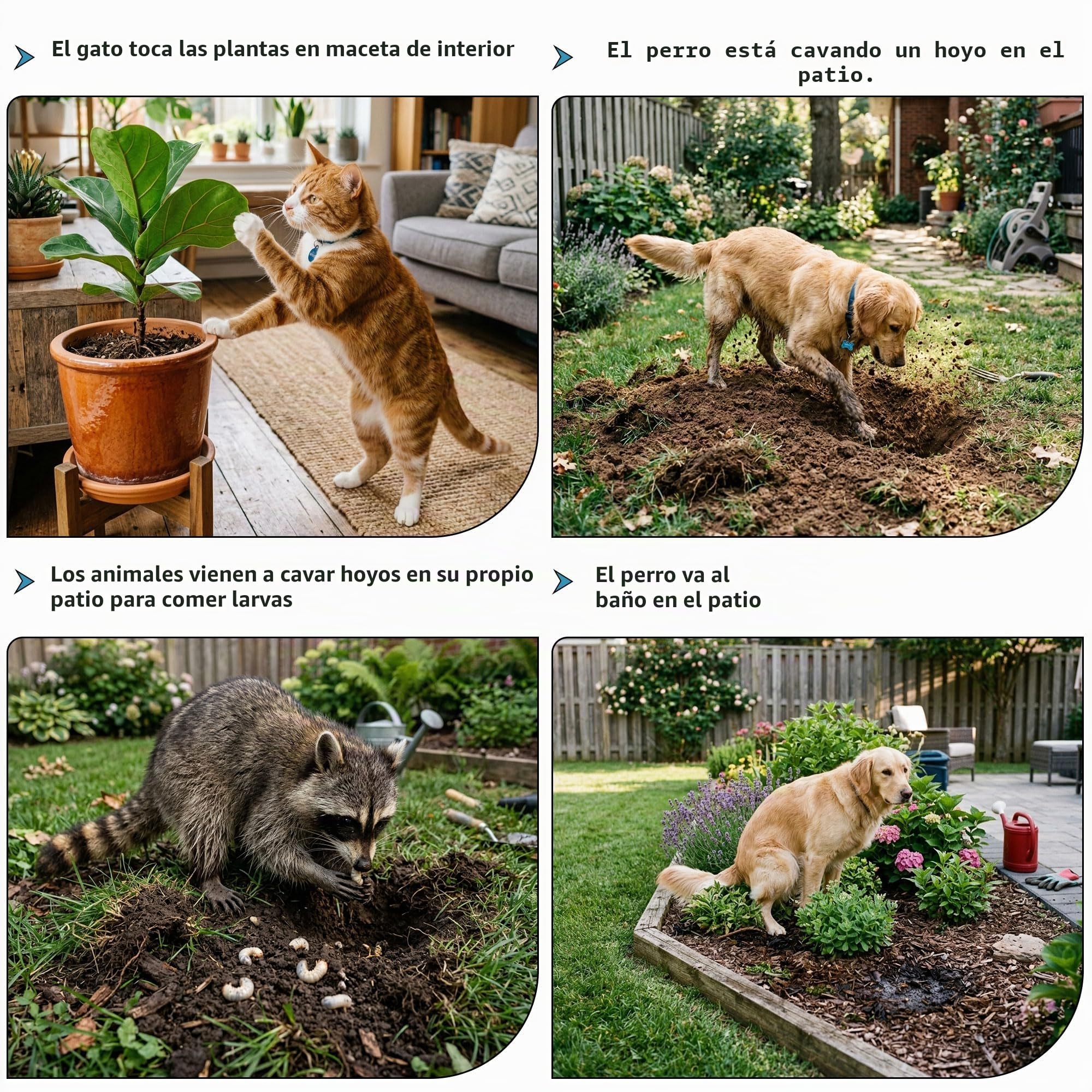 Alfombrilla Repelente de Mascotas, Blanca, 1,98 m con 8 Estacas para el Suelo 8 Bridas, Alfombrilla Repelente de Gatos con Púas Suaves para Jardín/Patio Trasero, Alfombrilla Disuasoria de
