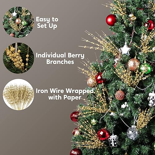 Vista 56 de Joiedomi 24 adornos artificiales de tallo de bayas de Navidad, palitos decorativos de cuentas, ramitas brillantes, para decoración de árbol de Azul