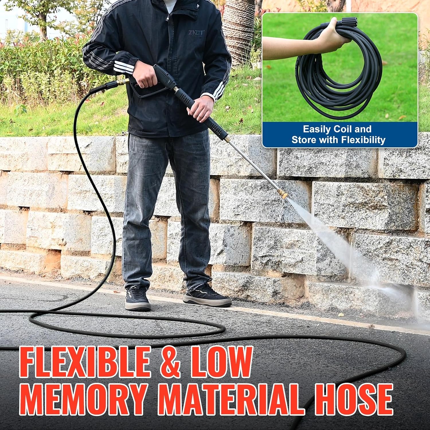 YAMATIC Flexible Pressure Washer Hose 50FT 1/4", 3200 PSI, M22-14mm Female Ends, Kink-Resistant Replacement for Gas/Electric Power Washer Troy-Bilt Ryobi Craftsman, Black