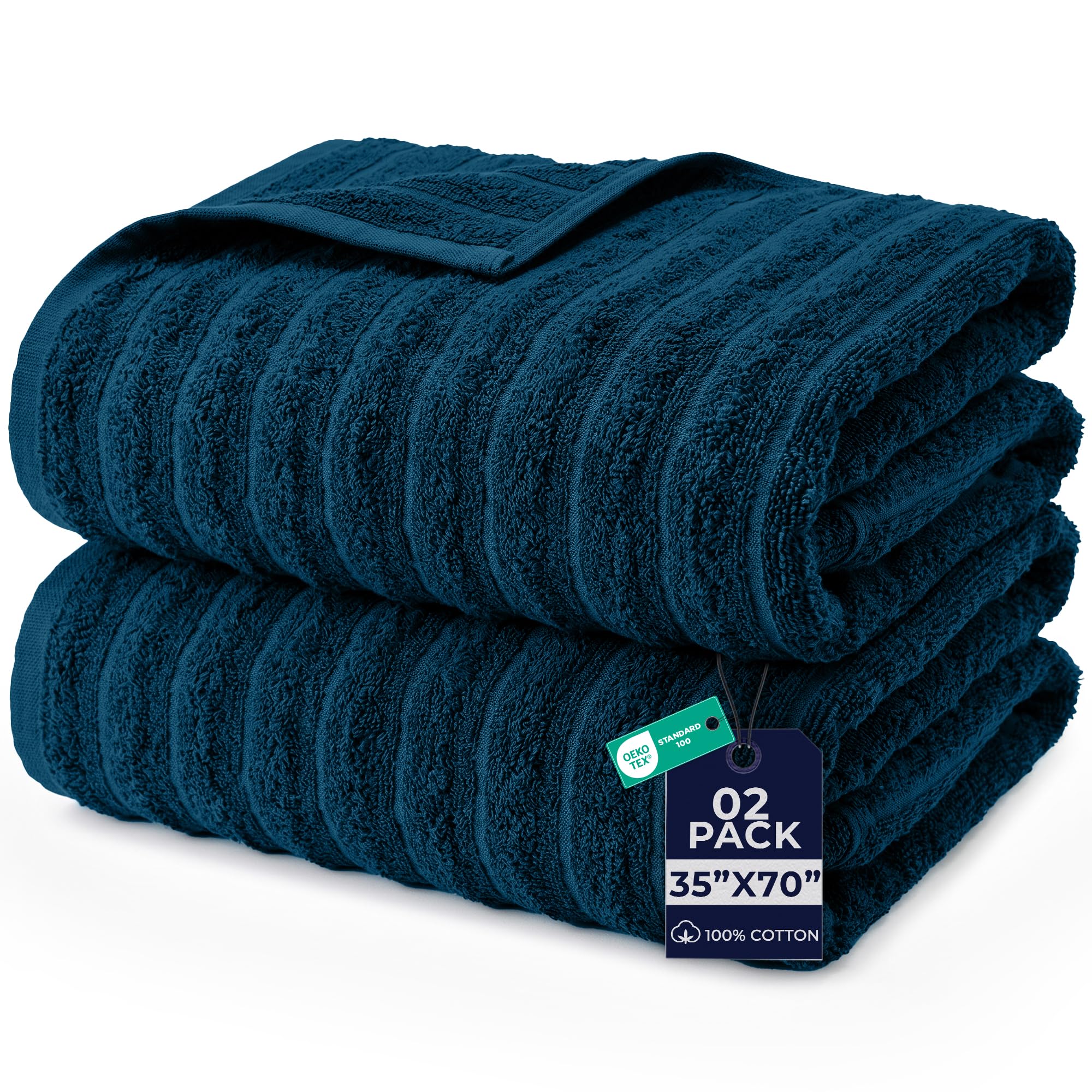 DAN RIVER Ribbed Extra Large Bath Sheets Pack of 2, 35 x 70 Inches