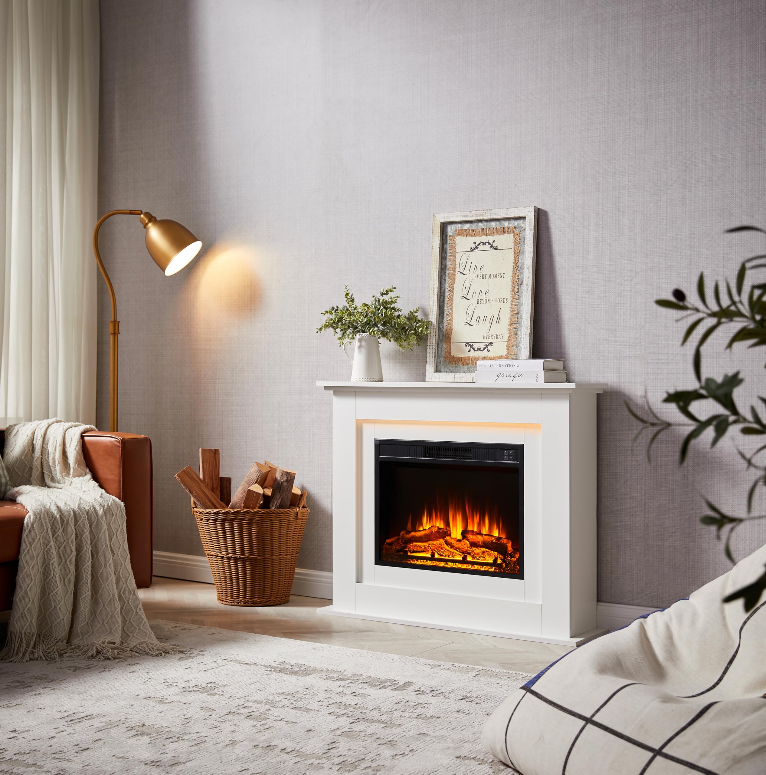 BALDERIA Finn - Chimenea eléctrica con Mueble Blanco, Estufa eléctrica bajo Consumo