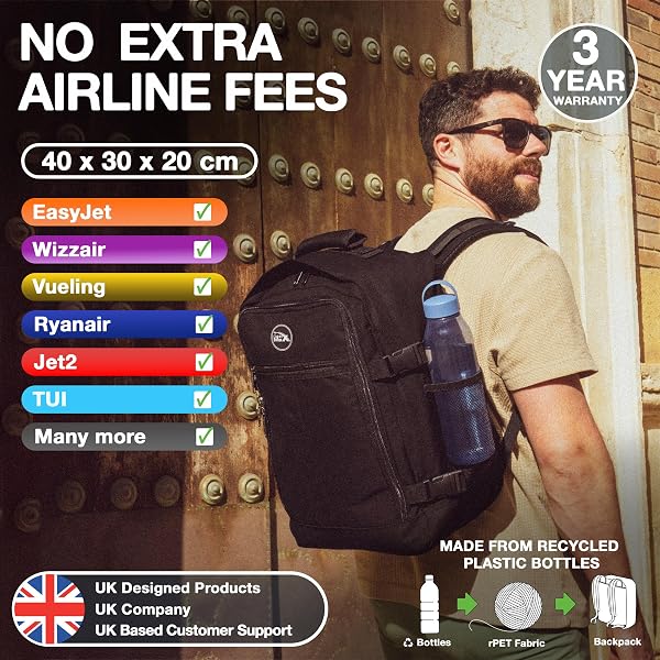 Cabin Max Metz 40x30x20 cm Bagage à main/sac à dos cabine, convient pour Ryanair, Wizz Air, Easyjet allocation sous siège (noir) - 2