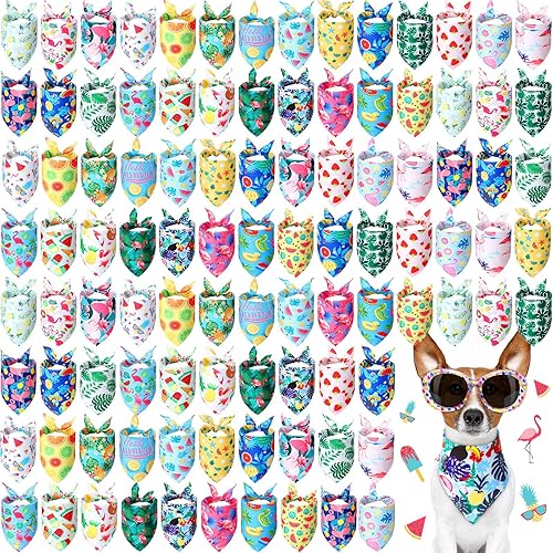 Miniatura 8 de Chunful 100 piezas de bandanas para perros de Acción de Gracias a granel, bandanas para mascotas de otoño con patrones de hojas, bufanda triangular,