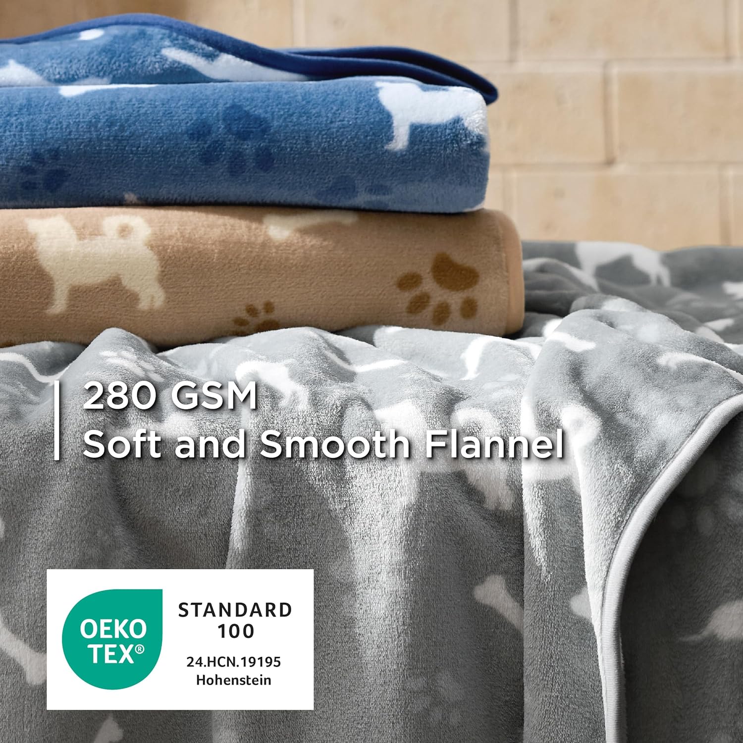 Bedsure 1 Pack 3 Pet Blankets, Super Soft Fluffy Premium Fleece Flannel Portable Throw Dog Blankets for Small Dogs, Printed Cat Puppy Blanket Grey/Brown/Blue Medium(30x40 inch)