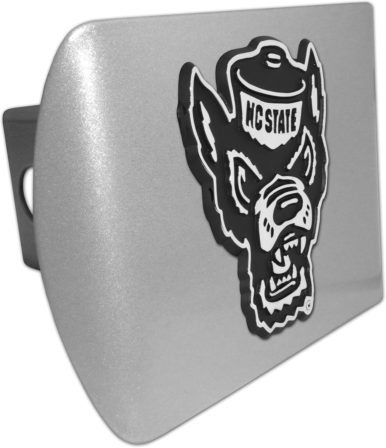 North Carolina State Wolfpack METAL Emblem on Brushed METAL Hitch Cover