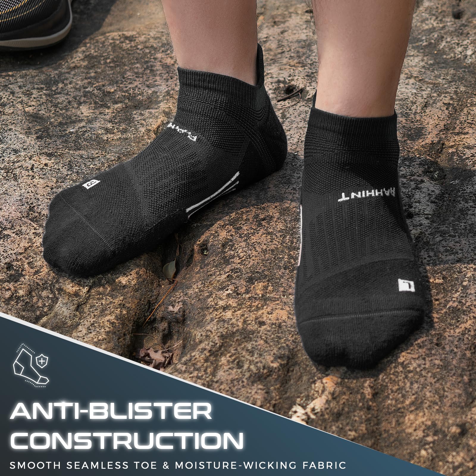 Rahhint Coolmax Compressione 3 Paia Corti Calze Running per Uomo e Donna, Anti-Vesciche, Calze Sportivi Uomo Donna, rinforzati tallone e punta, Umidità e Traspirazione