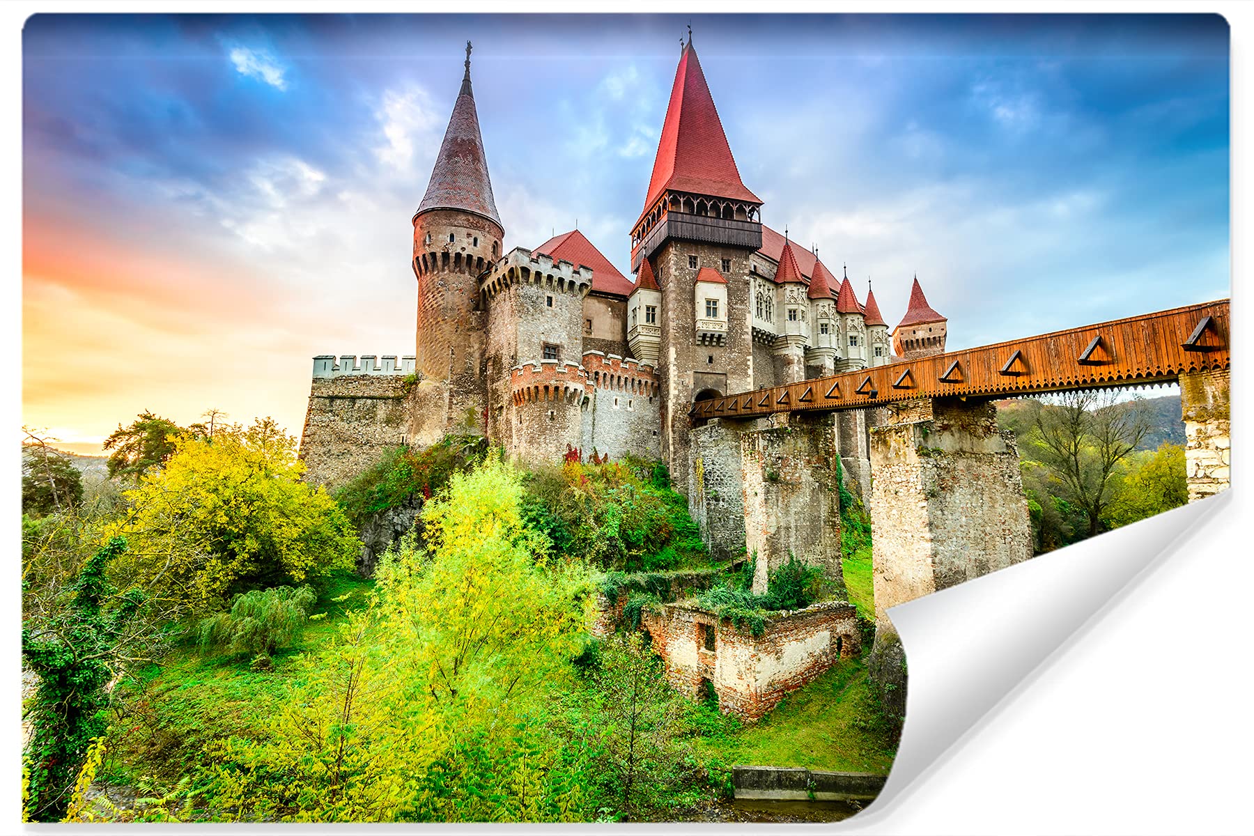 Muralo Papel Pintado Fotográfico Autoadhesivo 104 X 70,5 Cm, Diseño De Castillo De Cuento De Hadas, Bosque, Juego De Fantasía, Habitación De Los Niños, Tamaño XXL, 104 X 70,5 Cm