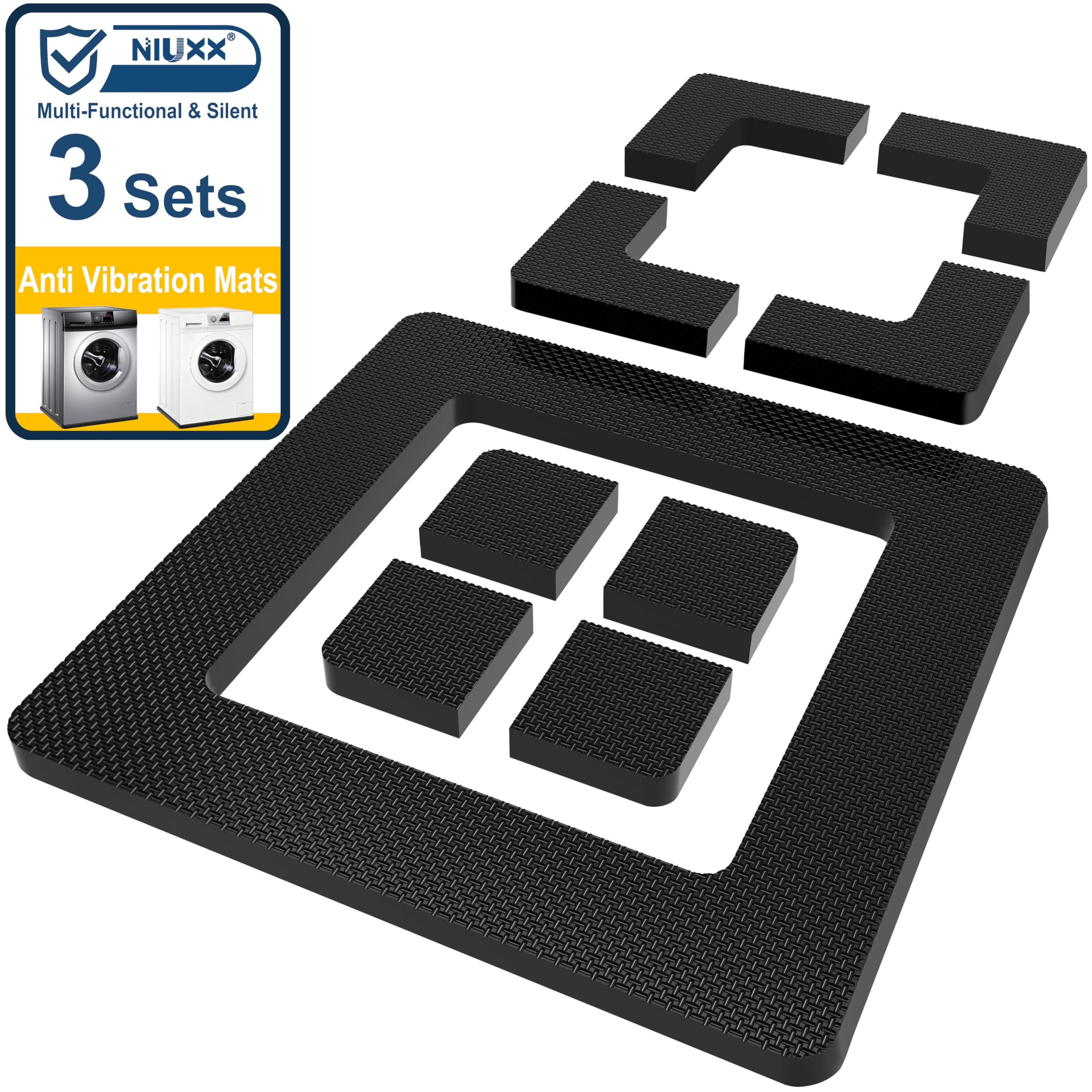 NIUXX 3 en 1 Patin Anti Vibration Lave Linge 2cm Épaisseur Tapis Anti-Vibration en EVA Socle Modulaire DIY sans Découpe Antidérapant et Stable Kit pour 3 Machines à Laver et Autres Appareils Ménagers