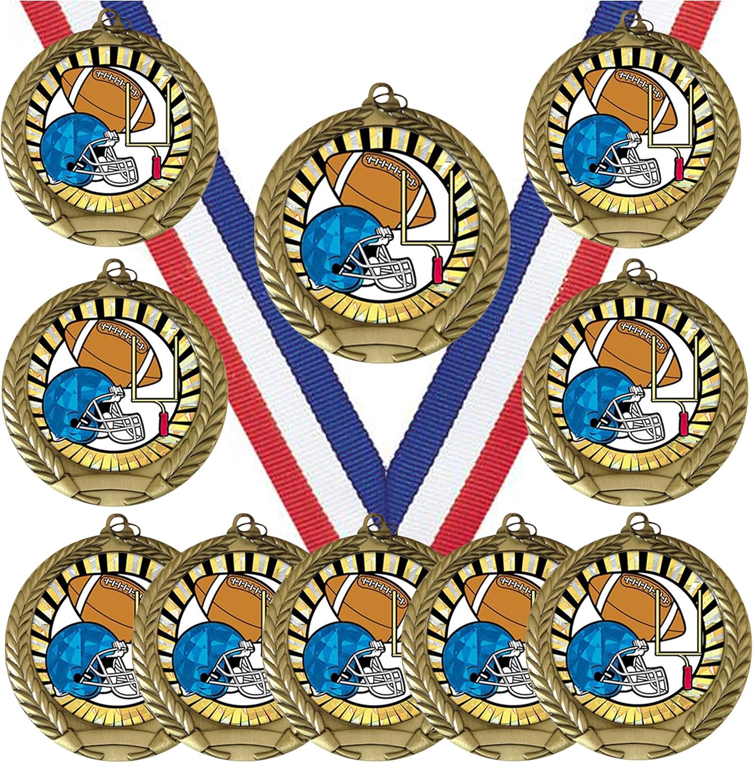 Express Medals Football Gold Medals Trophy Award with Neck Ribbons MY316 - (Pack of 10)