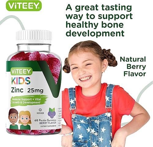 Miniatura 6 de Viteey Gomitas de zinc para niños, 25 mg - Apoyo inmunológico - Potente antioxidante natural, suplemento de vitamina de zinc para niños, vegano, sin