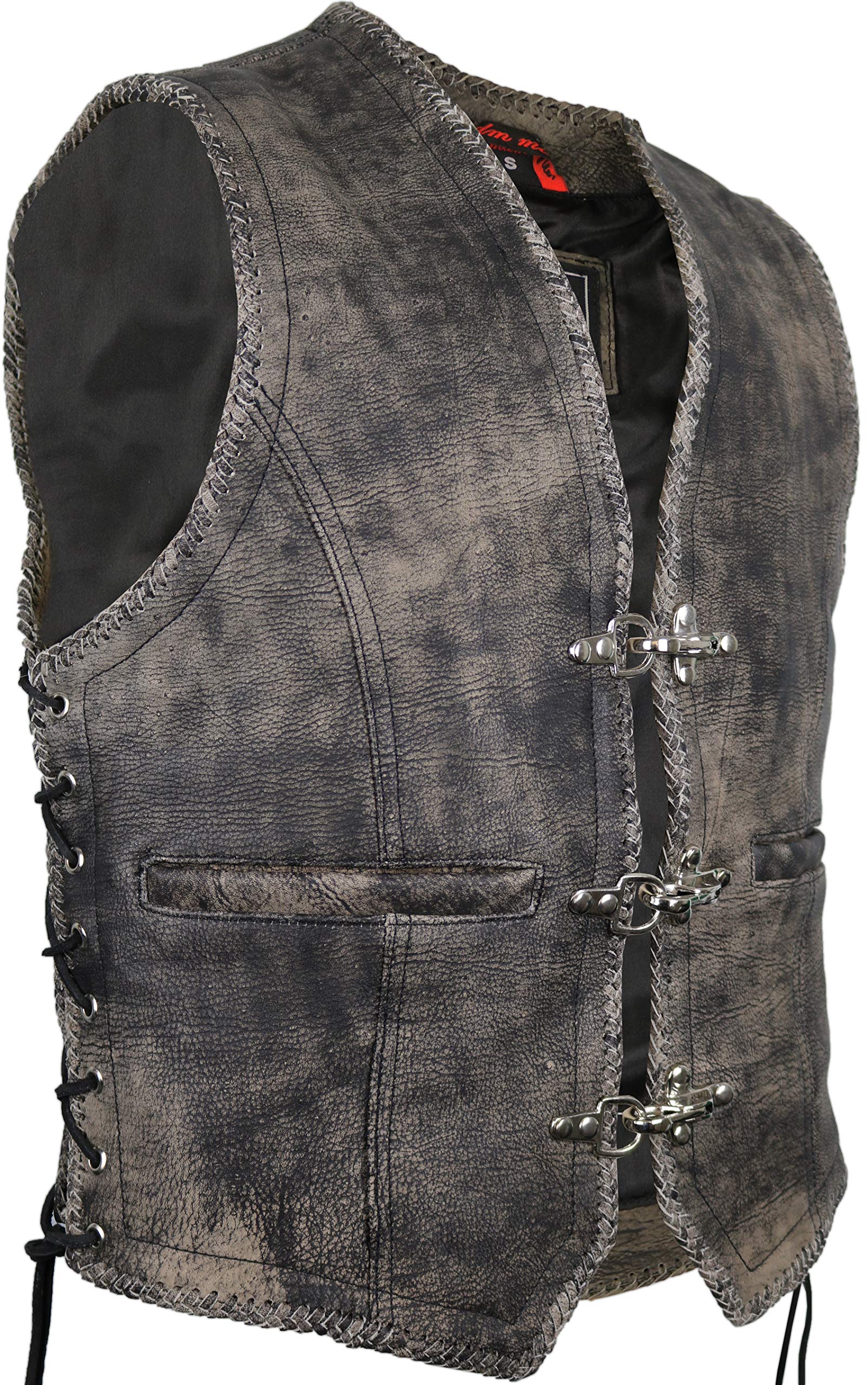 MDM Gilet in pelle per motociclisti, stile retrò