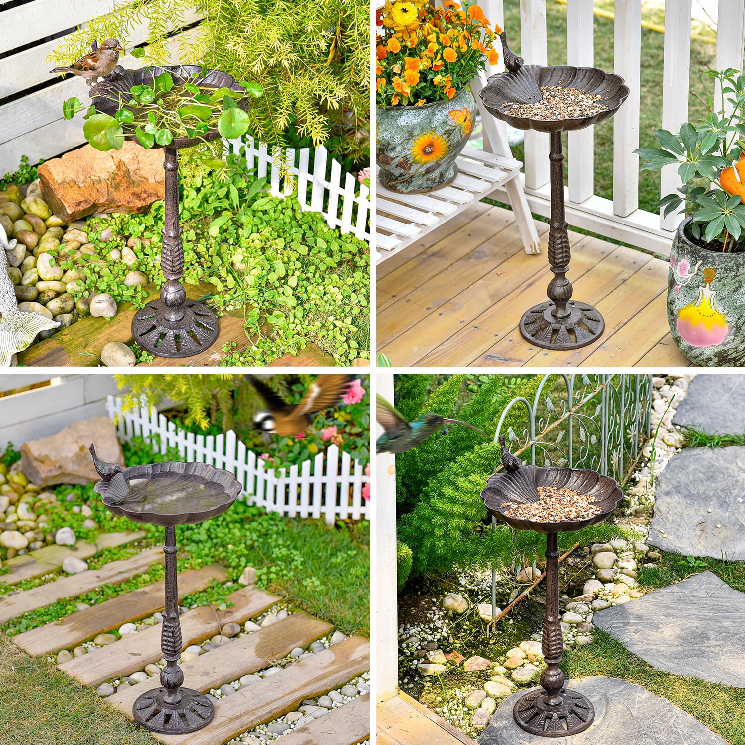 Sungmor Robuste Vogeltränke aus Gusseisen für Garten – Antik-Stil & Muschelform Metall Vogelfutterspender Bewässerung Brunnen Schüssel – Outdoor Hof Deck stehend Vogeltränke