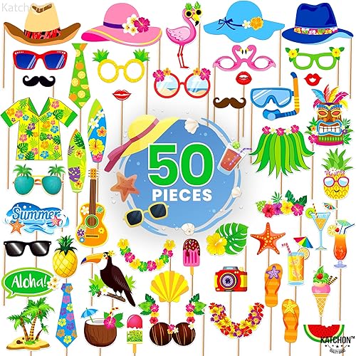 Miniatura 5 de 50 piezas, accesorios para cabina de fotos hawaiana tropical, accesorios para cabina de fotos Luau, decoraciones de fiesta hawaiana  Decoraciones de