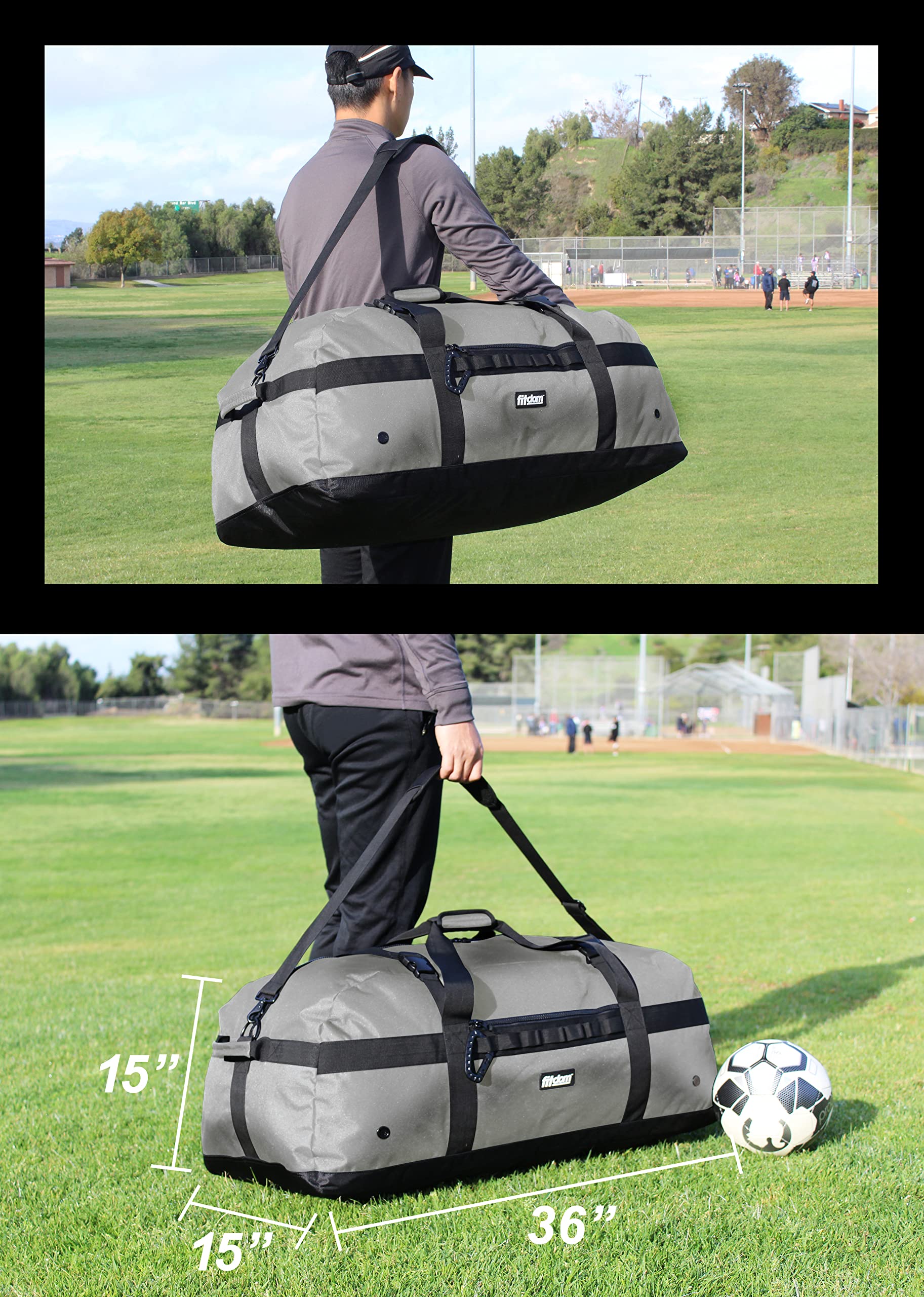 Fitdom 130L 36" Heavy Duty bardzo duży sprzęt sportowy na siłownię Podróżna torba z regulacją ramion i kompresji. Idealny do piłki nożnej baseballu koszykówki hokeja piłki nożnej i trenerów