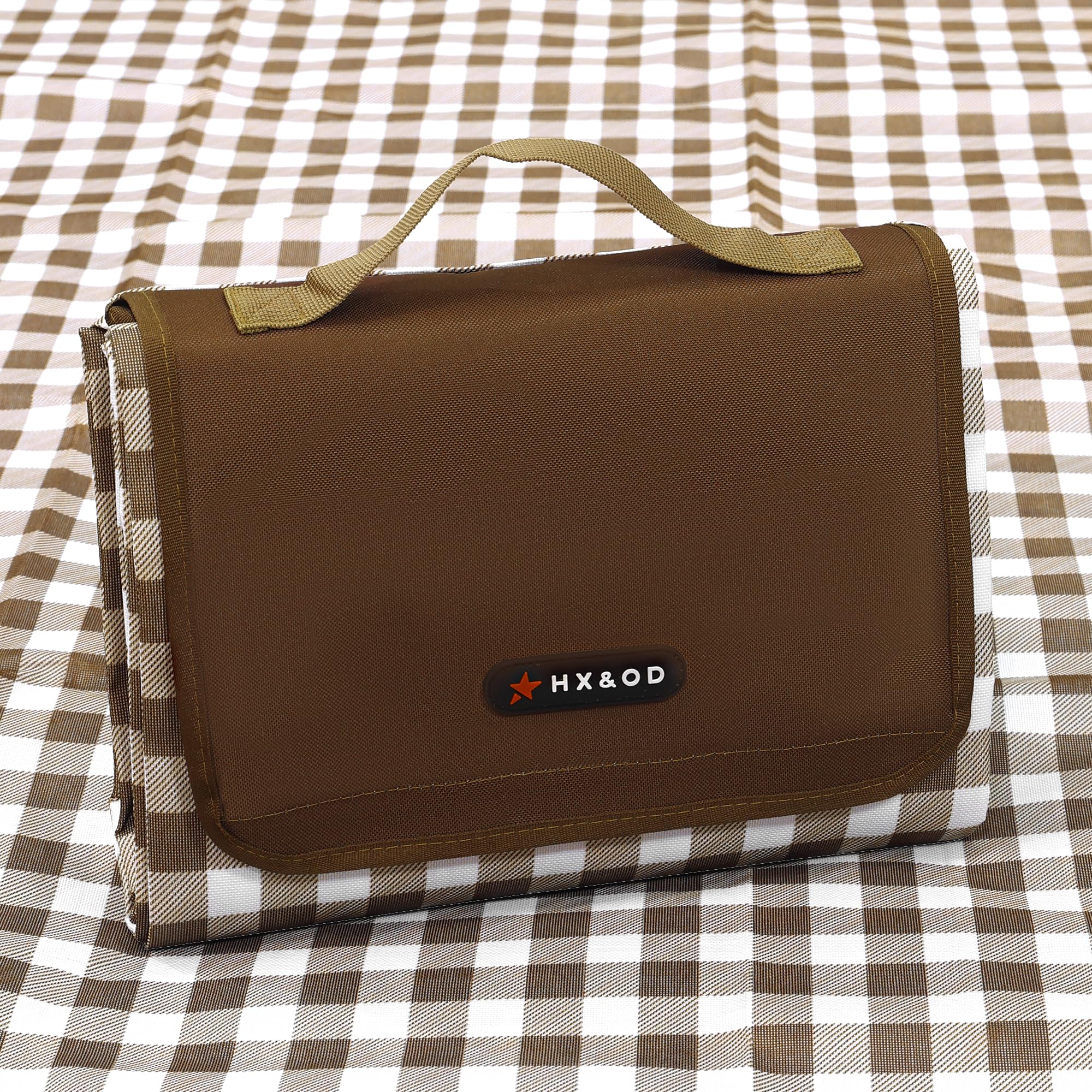 HX&ODOutdoor Picnic Extra Large Blanket Picnic Mat 80"X60" Camping Blanket Beach Blanket Foldable Waterproof Sand Mat Outdoor Mat Beach Blanket for Camping Hiking Travel Family Concerts(Brown)