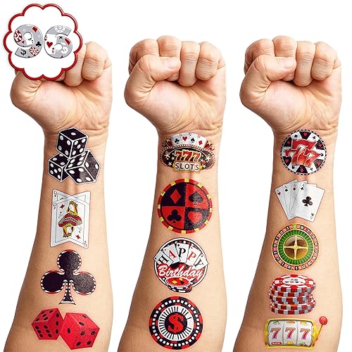 Tatuajes temporales con temática de casino decoraciones de fiesta de cumpleaños suministros de decoración lindas calcomanías de tatuaje 8 hojas 96