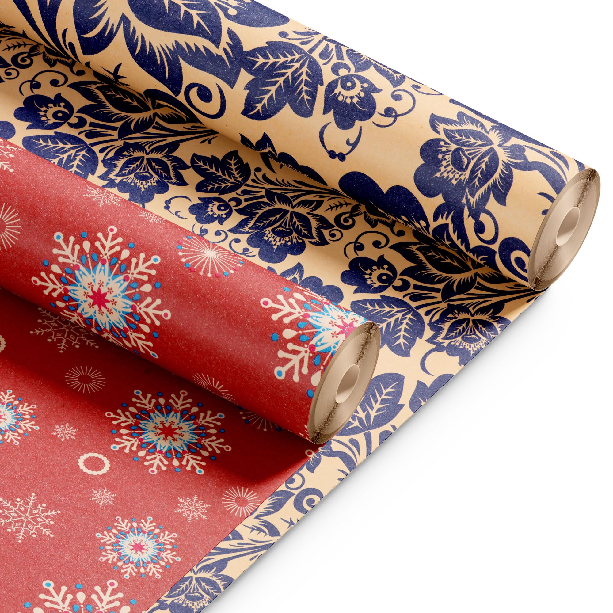 Kraft & Co Christmas Wrapping Paper Rolls – 2 Pack Thick Paper Sheets 44.5cm x 25m – Kraft Xmas Gift Wrap – Festive Eco Friendly Wrapping Papers for Christmas Gifts–Arts and Crafts–50m Total
