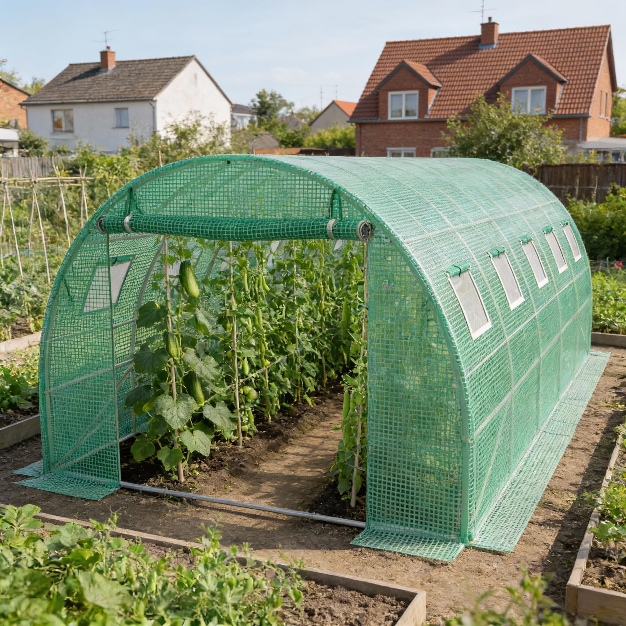 YRHome 3x6x2m Gartengewächshäuser mit Tür & Aufrollbare Fenster Foliengewächshaus mit Stahlfundament aus verzinktem Stahl Tomatenhaus Winterfest Folienzelt Treibhaus Pflanztunnel UV-Schutz für Gemüse
