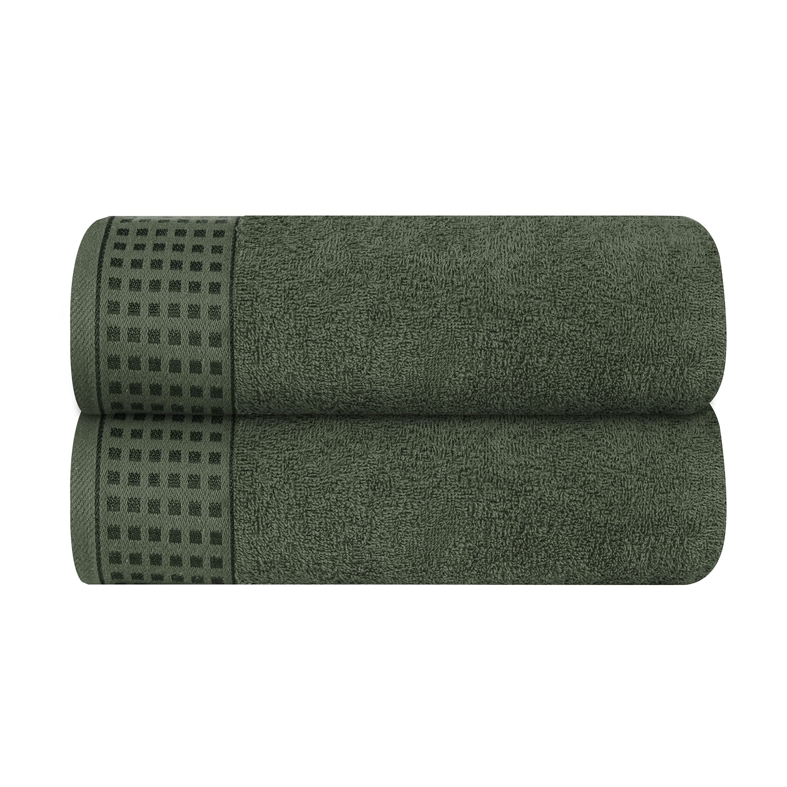 GLAMBURG 100% Cotton 2 Pack Oversized Bath Towel Set 28x55 Inches, Ultra Soft Highly Absorbant Compact Quickdry &amp; Lightweight Large Bath Towels, Ideal for Gym Travel Camp Pool - Olive Green
