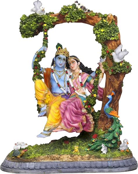 Sri Krishna Culture® -Nowa duża radha Krishna huśtawka-hinduski Bóg i Bogini Idol/statuetka/Murti/figurka (50,5 cala) – żywica poliestrowa – wielokolorowa