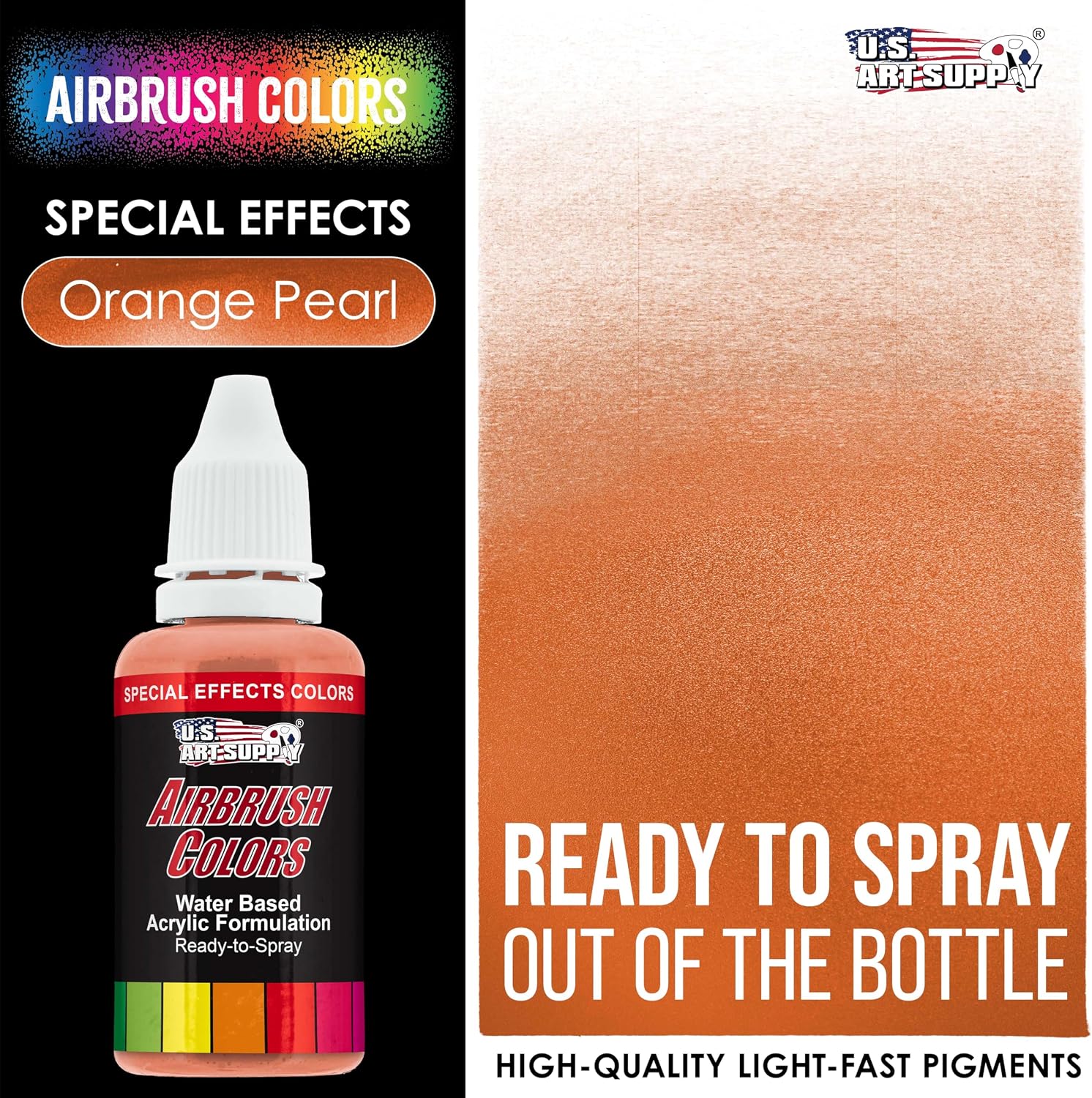 U.S. Art Supply Ready to Spray Special Effects Orange Pearl Acrylic Airbrush Paint - 1oz Bottle, Professional Grade Non-Toxic Water-Based Colors for Vibrant & Permanent Results